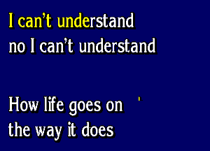 l cadt understand
no I can t understand

How life goes on
the way it does