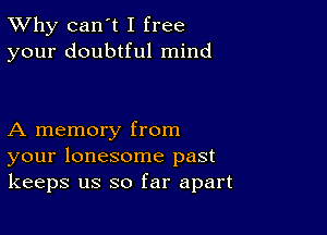 TWhy can't I free
your doubtful mind

A memory from
your lonesome past
keeps us so far apart