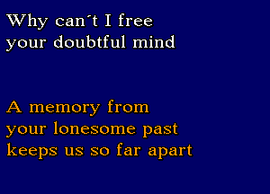 TWhy can't I free
your doubtful mind

A memory from
your lonesome past
keeps us so far apart