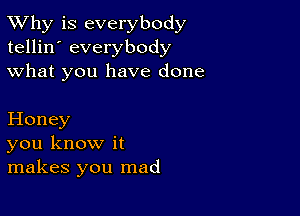 TWhy is everybody
tellin' everybody
what you have done

Honey
you know it
makes you mad