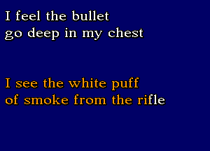 I feel the bullet
go deep in my chest

I see the white puff
of smoke from the rifle