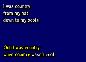 I was country
from my hat
down to my boots

Ooh I was country
when country wasn't cool