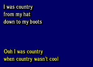 I was country
from my hat
down to my boots

Ooh I was country
when country wasn't cool