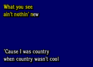 What you see
ain't nothirf new

'Cause I was country
when country wasn't cool