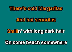 There's cold Margaritas

And hot senoritas

Smilin' with long dark hair

On some beach somewhere