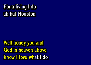 Fora living I do
ah but Houston

Well honey you and
God in heaven above
know I love what I do