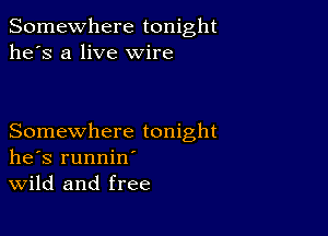 Somewhere tonight
he's a live wire

Somewhere tonight
he's runnin'
Wild and free