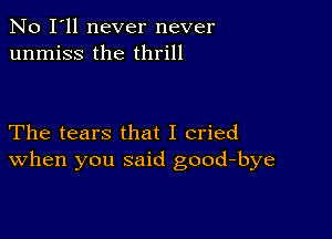 No I'll never never
unmiss the thrill

The tears that I cried
When you said good-bye