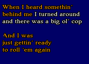 When I heard somethin'
behind me I turned around
and there was a big ol' cop

And I was
just gettin' ready
to roll Iem again