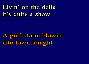 Livin' on the delta
it's quite a show

A gulf storm blowin'
into town tonight