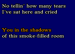 No tellin' how many tears
I've sat here and cried

You in the Shadows
of this smoke-filled room