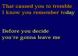 That caused you to tremble
I know you remember today

Before you decide
you're gonna leave me