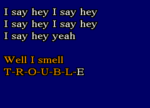 I say hey I say hey
I say hey I say hey
I say hey yeah

XVell I smell
T-R-O-U-B-L-E