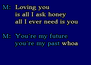 M2 Loving you
is all I ask honey
all I ever need is you

z You're my future
you're my past Whoa