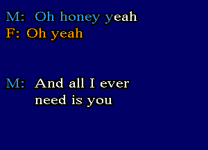 M2 Oh honey yeah
F2 Oh yeah

M2 And all I ever
need is you