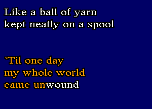 Like a ball of yarn
kept neatly on a spool

Til one day
my whole world
came unwound