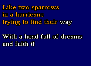 Like two Sparrows
in a hurricane
trying to find their way

XVith a head full of dreams
and faith tl