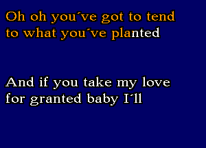 Oh oh you've got to tend
to what you ve planted

And if you take my love
for granted baby I'll