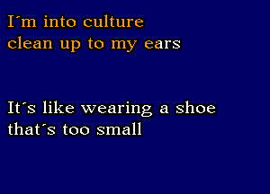 I'm into culture
clean up to my ears

IFS like wearing a shoe
that's too small