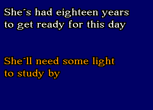 She's had eighteen years
to get ready for this day

She'll need some light
to study by