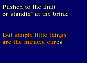 Pushed to the limit
or standin' at the brink

But simple little things
are the miracle cures