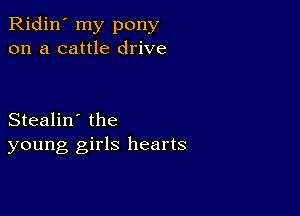 Ridin' my pony
on a cattle drive

Stealin' the
young girls hearts