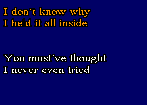 I don't know why
I held it all inside

You musfve thought
I never even tried