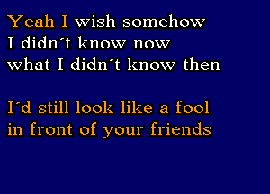 Yeah I wish somehow
I didn't know now
What I didn't know then

I'd still look like a fool
in front of your friends