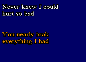 Never knew I could
hurt so bad

You nearly took
everything I had