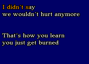 I didn't say
we wouldn't hurt anymore

That's how you learn
you just get burned