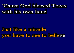 CauSe God blessed Texas
with his own hand

Just like a miracle
you have to see to believe