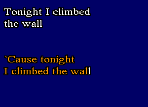 Tonight I climbed
the wall

Cause tonight
I climbed the wall