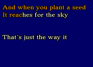 And when you plant a seed
It reaches for the sky

That's just the way it