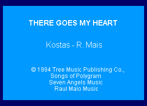 THERE GOES MY HEART

Kostas - R. Mais

Q1994 Tree Musuc Publishing 00.,
Songs ofPolygram
Seven Angels Music
Raul Malo Music