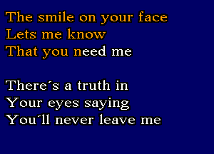 The smile on your face
Lets me know
That you need me

There's a truth in
Your eyes saying
Youull never leave me