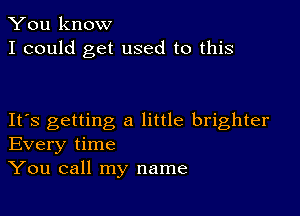 You know
I could get used to this

IFS getting a little brighter
Every time

You call my name