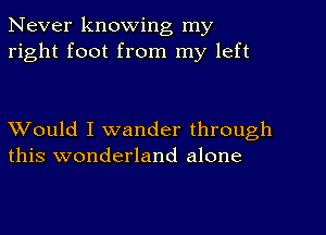 Never knowing my
right foot from my left

XVould I wander through
this wonderland alone