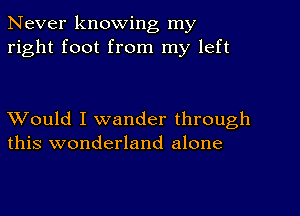 Never knowing my
right foot from my left

XVould I wander through
this wonderland alone