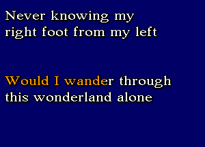 Never knowing my
right foot from my left

XVould I wander through
this wonderland alone