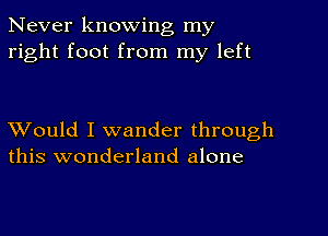 Never knowing my
right foot from my left

XVould I wander through
this wonderland alone