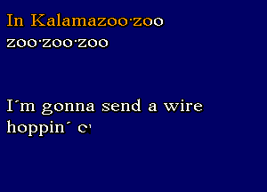 In Kalamazoo-zoo
zoo-zoo-zoo

I m gonna send a wire
hoppin' c'