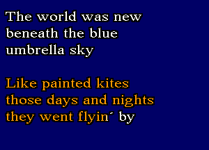 The world was new
beneath the blue
umbrella sky

Like painted kites
those days and nights
they went flyine by