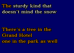 The sturdy kind that
doesn't mind the snow

There's a tree in the
Grand Hotel
one in the park as well