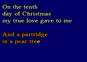 0n the tenth
day of Christmas
my true love gave to me

And a partridge
in a pear tree