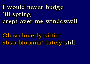 I would never budge
til spring
crept over me windowsill

Oh so loverly sittin'
abso-bloomin'-lutely still