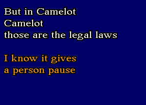 But in Camelot
Camelot
those are the legal laws

I know it gives
a person pause