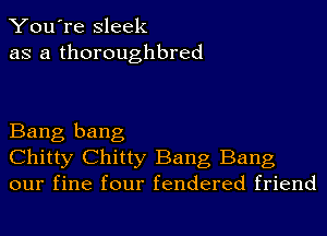 You're sleek
as a thoroughbred

Bang bang
Chitty Chitty Bang Bang
our fine four fendered friend