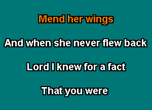 Mend her wings

And when she never flew back
Lord I knew for a fact

That you were