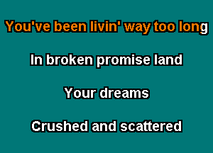 You've been livin' way too long

In broken promise land
Your dreams

Crushed and scattered