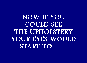 NOW IF YOU
COULD SEE
THE UPHOLSTERY
YOUR EYES WOULD

START TO